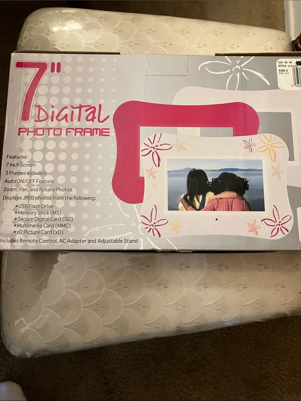 7" Digital Photo Frame with Pink Floral Accent